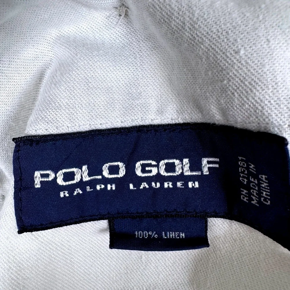 Polo Golf Ralph Lauren Plaid 100% Linen Shorts Mens 36W Blue White Flat Front 9